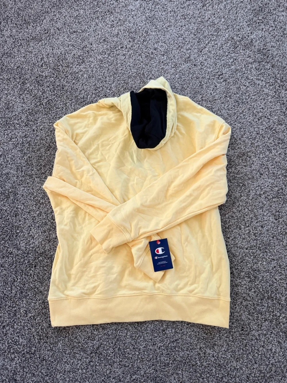Brand new with tags💛Champion Light Yellow HalfZip Hoodie with Black Hood Lining - Picture 2 of 3